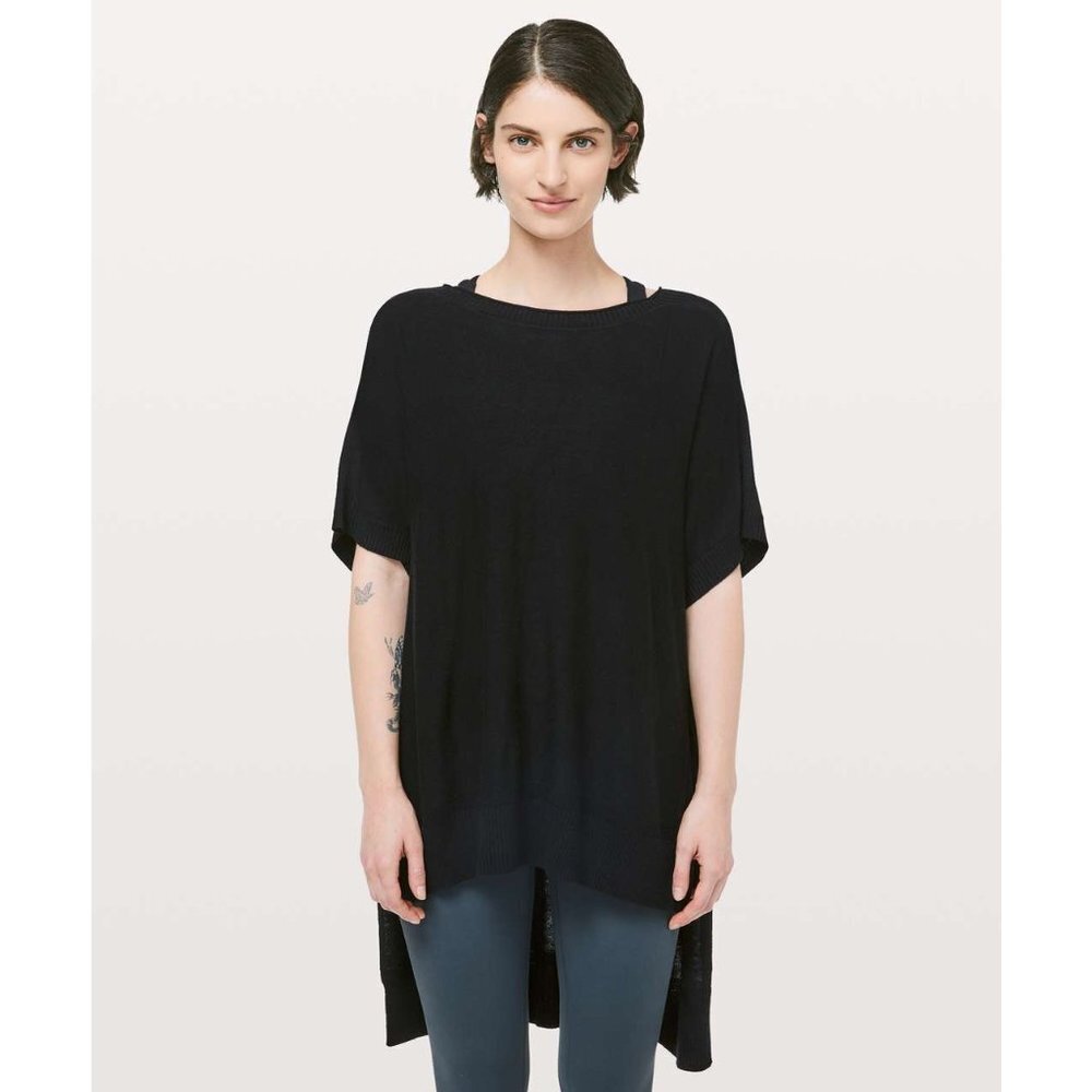 Lululemon Be at Ease Knit Boat Neck Poncho Sweater Black Women One Size